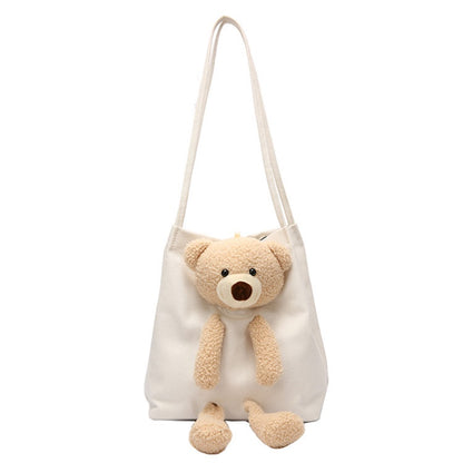 IELGY Summer popular bear canvas fashion portable all-match one-shoulder canvas ladies bag
