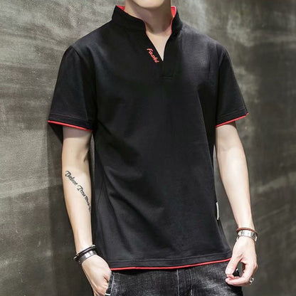 IELGY business yellow V-neck Korean version bilateral loose polo top Short-sleeved T-shirt letters leisure