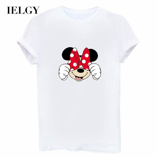IELGY three-color Mickey print casual loose short-sleeved round neck simple fashion top T-shirt