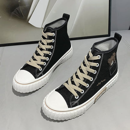IELGY fashion high-top canvas shoes female Korean style college style cute ins street shooting