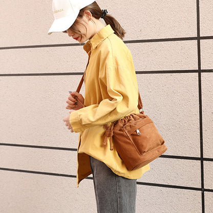 IELGY Korean version Women's bag multi-color optional large capacity canvas drawstring zipper crossbody bucket bag shoulder bag small cloth bag