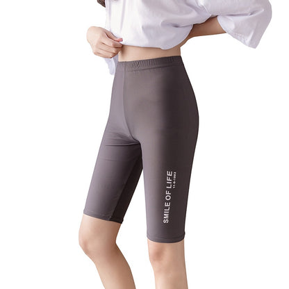 IELGY new ice silk plaid letter large size tight shorts sports yoga riding five pants women