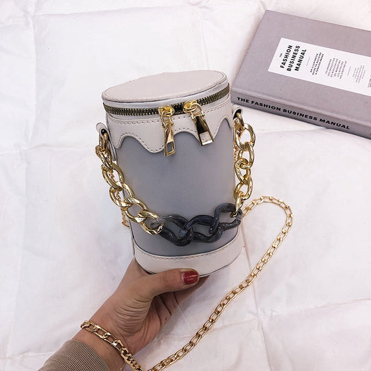 IELGY New Cylindrical Chain Bag Tote Bag Fashion Shoulder Crossbody Bag