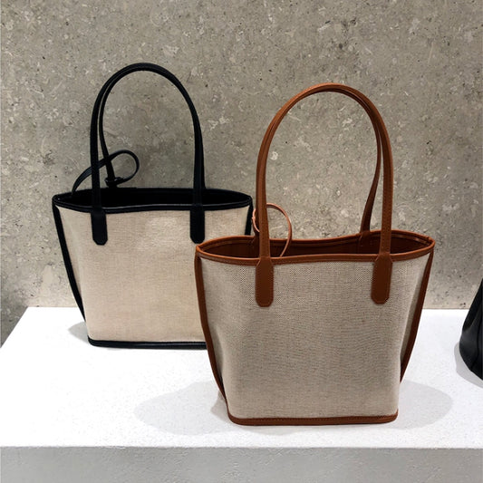 IELGY Mother-in-law package stitching linen handcuffs handbags shoulders open shoulder bag