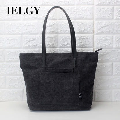 IELGY Women's single shoulder tote bag canvas bag simple literary single shoulder handbag