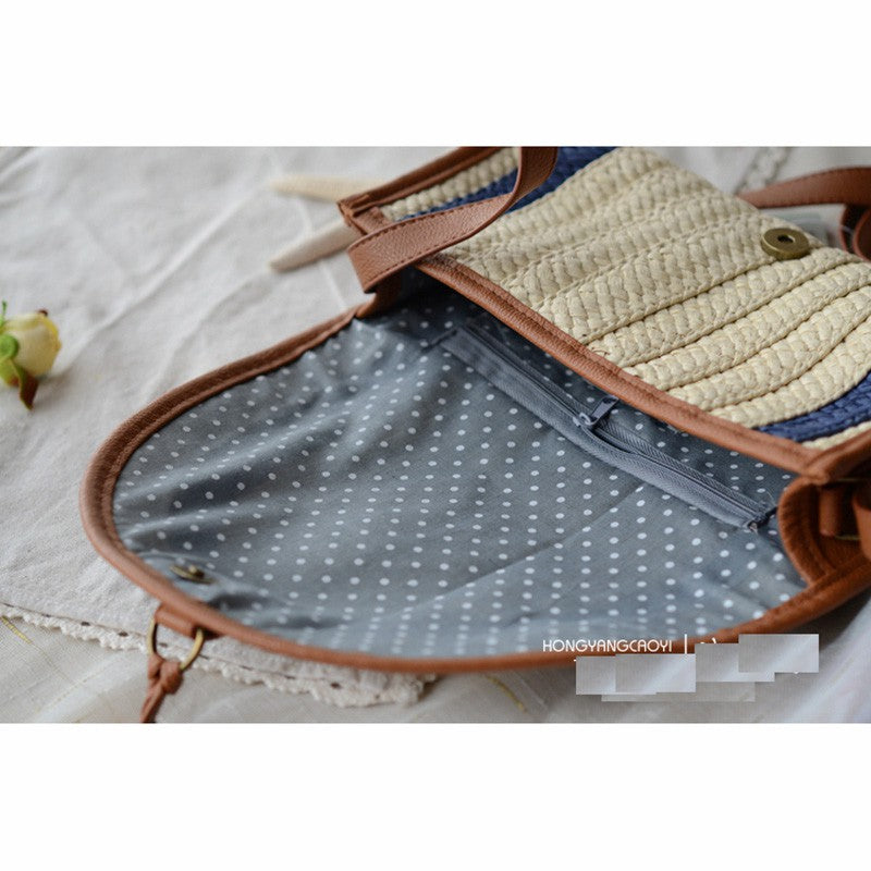 Diagonal shoulder straw bag rattan bag