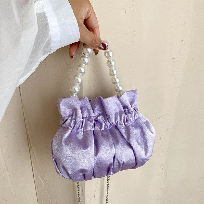 IELGY Pleated silk pearl women's chain fashion handbag