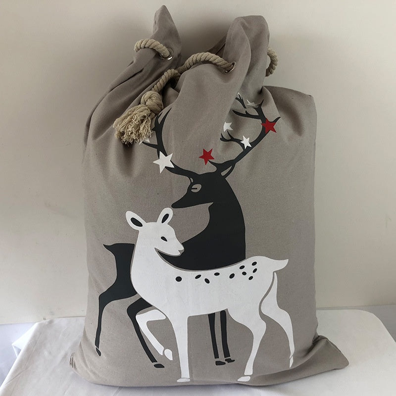 IELGY Red Christmas Bag Elk Canvas Drawstring Drawstring