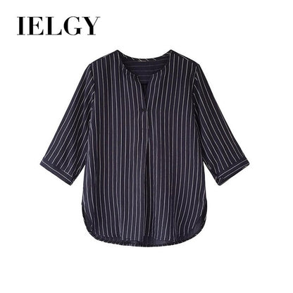 IELGY Leaked clavicle striped cropped sleeve top Han Fan student ins super fire shirt autumn