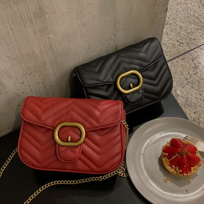 IELGY Rhombus One shoulder Chain Red All-match Women's bag Black Fashion Crossbody