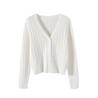 IELGY fashion solid color button outer loose long-sleeved v-neck knitted cardigan women