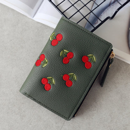 IELGY vertical cherry embroidery short ladies small wallet