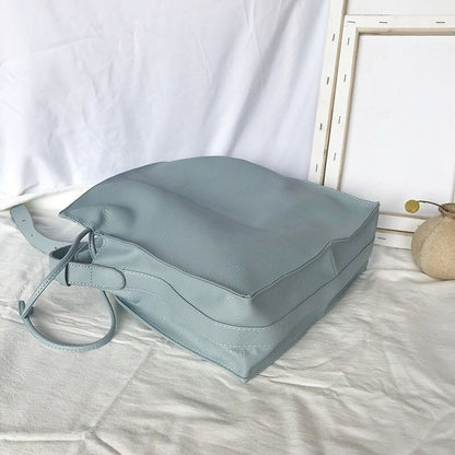 IELGY Solid color drawstring bucket bag shoulder bag big soft pu