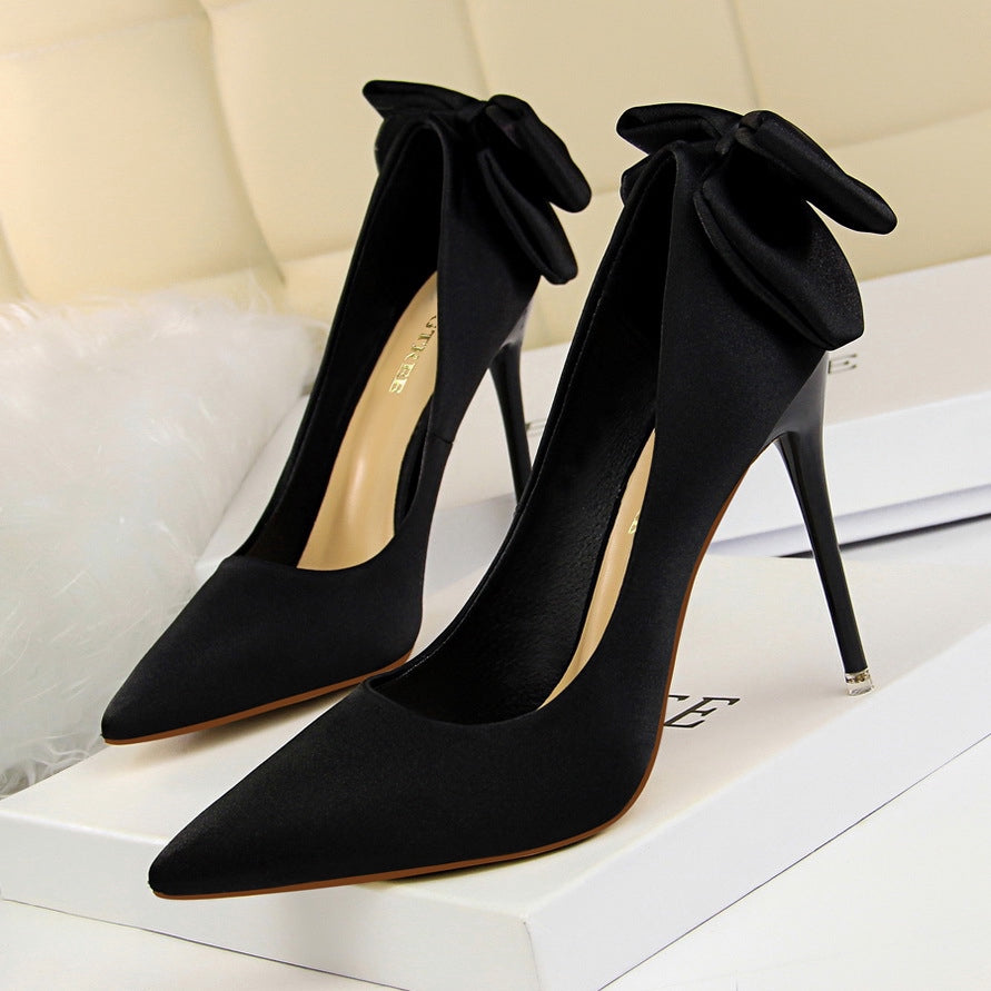 IELGY Women's fashion sweet high heel women's shoes with stiletto heels and thin satin bow shoes