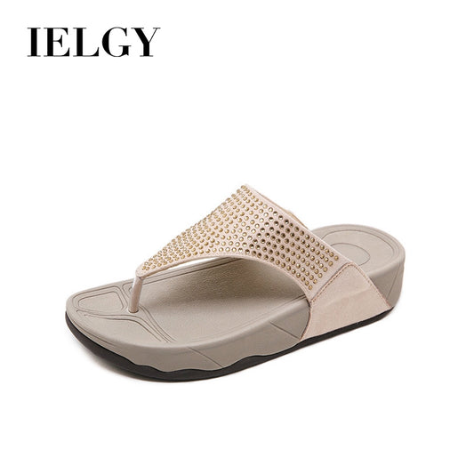 IELGY [Size35-41] Thick sandals and slippers women beach wedge comfortable slip-on large sandals