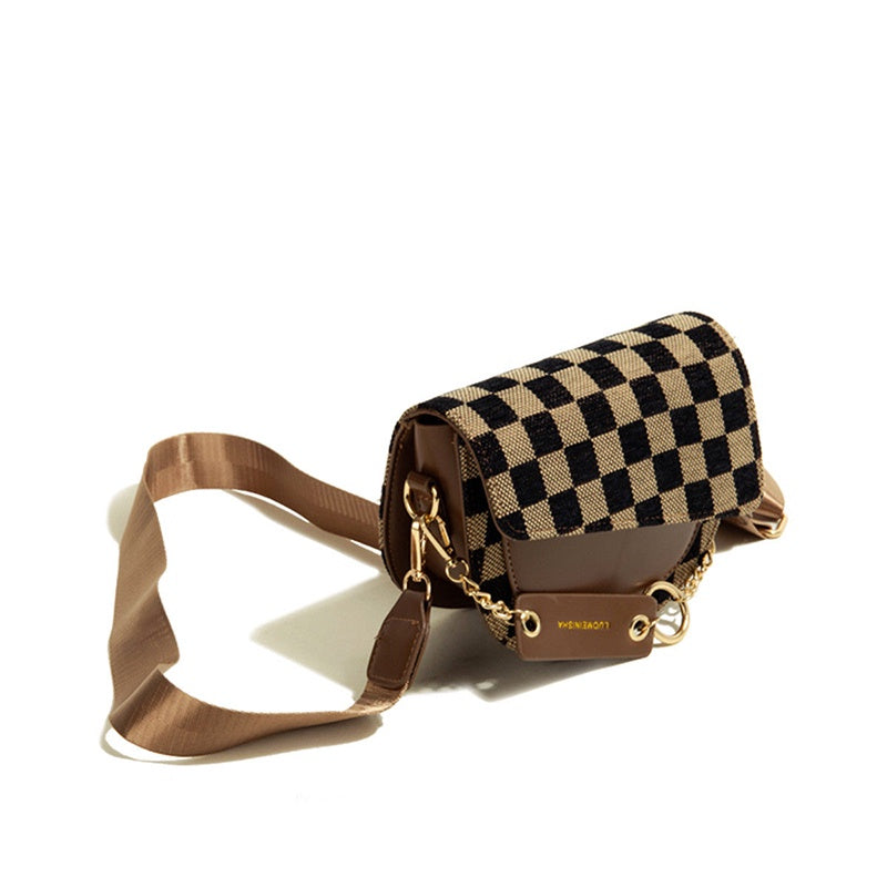 IELGY ladies street wide shoulder strap wild checkerboard messenger bag