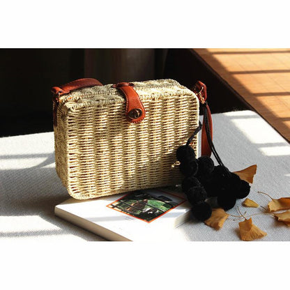 IELGY Straw bag vacation bag shoulder bag