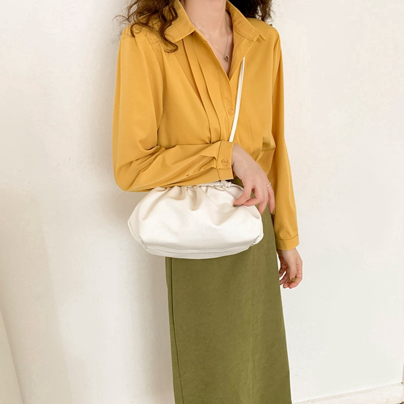 IELGY One-shoulder female bag dumplings Messenger bag pleated bag hand bag small bag female