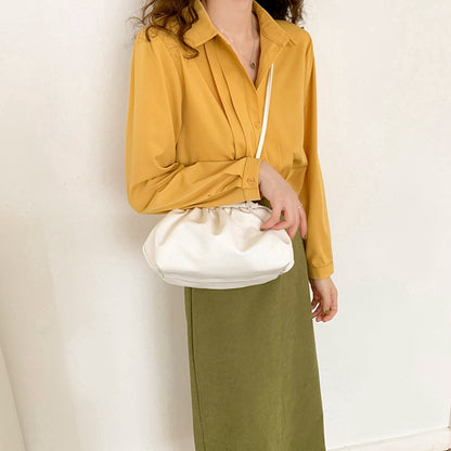 IELGY One-shoulder female bag dumplings Messenger bag pleated bag hand bag small bag female