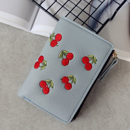 IELGY vertical cherry embroidery short ladies small wallet
