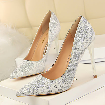 IELGY Party high heel women's shoes sexy 10cm stiletto shallow lace pointed wedding shoes