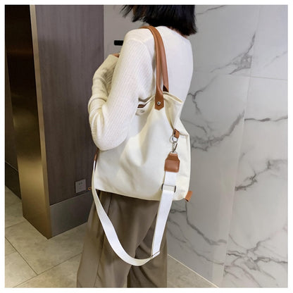 IELGY Woman's bag Casual Large capacity Official document Crossbody One shoulder Black Canvas White Large