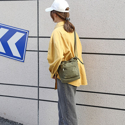 IELGY Korean version Women's bag multi-color optional large capacity canvas drawstring zipper crossbody bucket bag shoulder bag small cloth bag