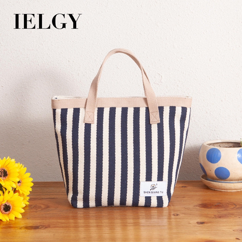 IELGY Original striped canvas bag women's cloth bag hit color Japanese canvas handbag fashion handbag fashion small bag