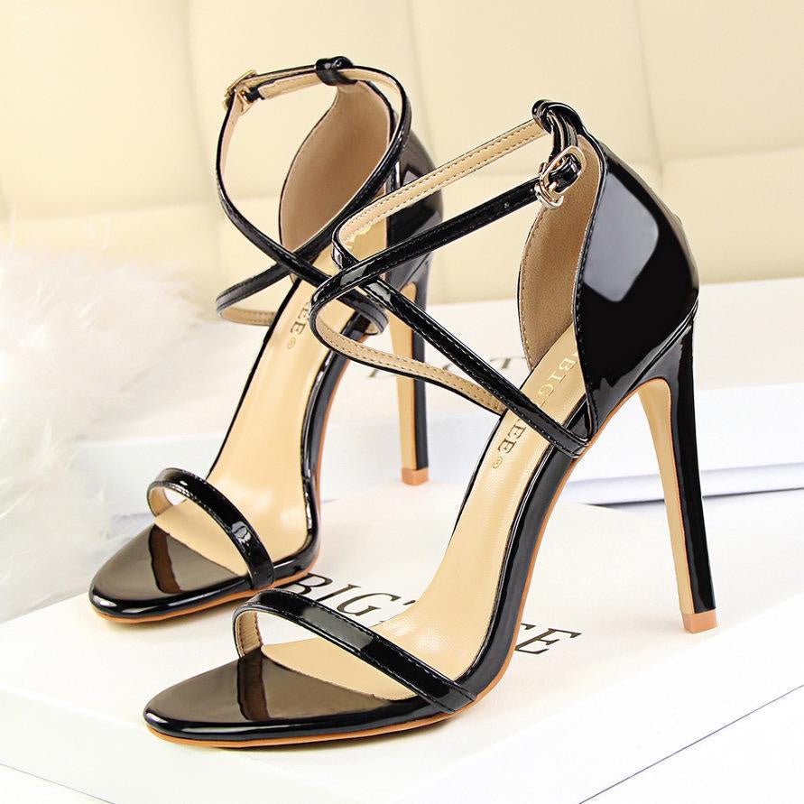 IELGY Patent leather sandal women's shoes fashion 11cm stiletto cross strap open toe high heels