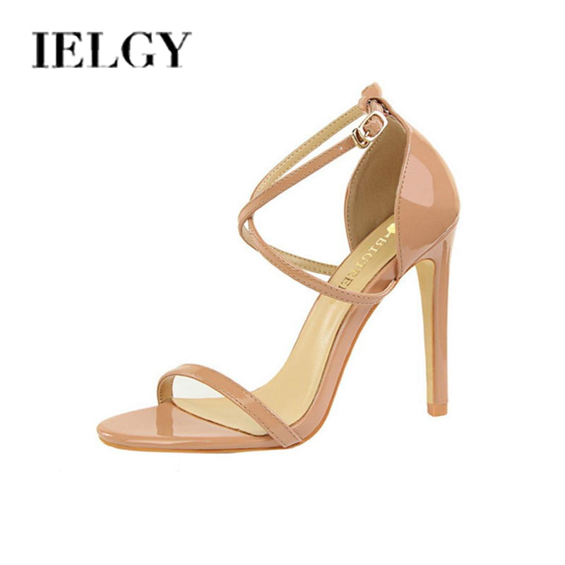 IELGY Patent leather sandal women's shoes fashion 11cm stiletto cross strap open toe high heels