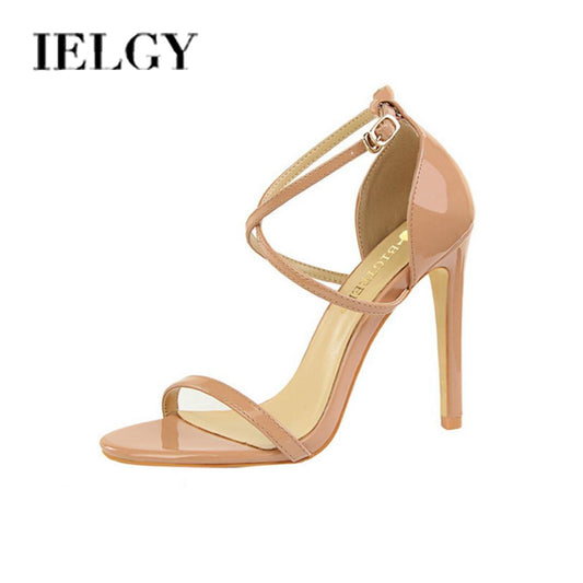 IELGY Patent leather sandal women's shoes fashion 11cm stiletto cross strap open toe high heels