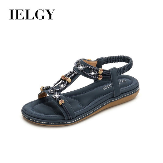 IELGY [Size35-42] large size sandals women's casual word with round head flat beach shoes women