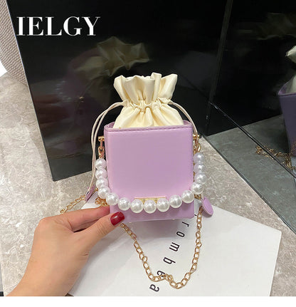 IELGY Small square bag female fashion western style popular all-match pearl portable chain messenger bag
