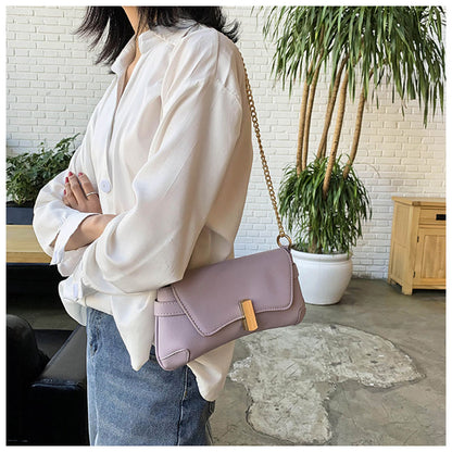 IELGY Casual One shoulder Solid color Commuting Fashion PU White Women's messenger bag Chain