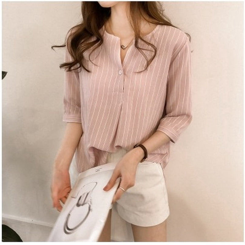IELGY Leaked clavicle striped cropped sleeve top Han Fan student ins super fire shirt autumn