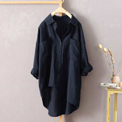 IELGY Casual style solid color shirt autumn wild new women's cardigan double pocket long sleeve temperament top