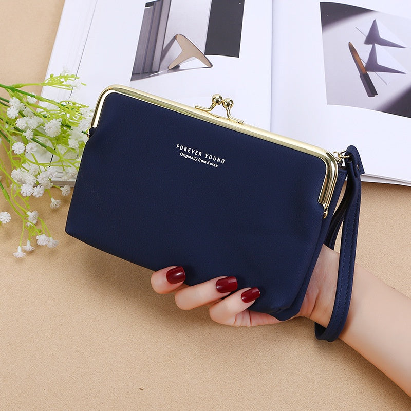 IELGY Ladies Elegant Wallet Frosted PU Leather Double Zipper Long Portable