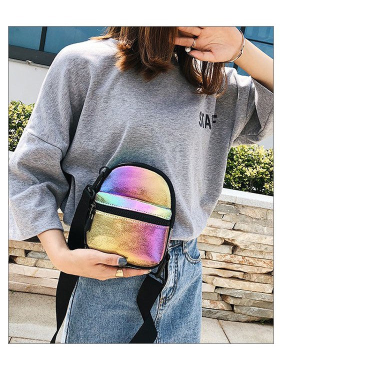 IELGY Laser wide shoulder strap small square bag casual messenger bag