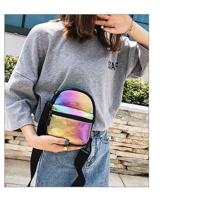 IELGY Laser wide shoulder strap small square bag casual messenger bag