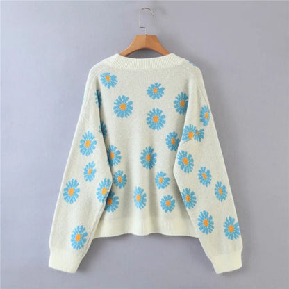 IELGY fresh and sweet little daisy cardigan sweater women V-neck