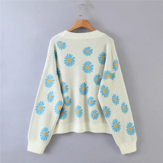 IELGY fresh and sweet little daisy cardigan sweater women V-neck