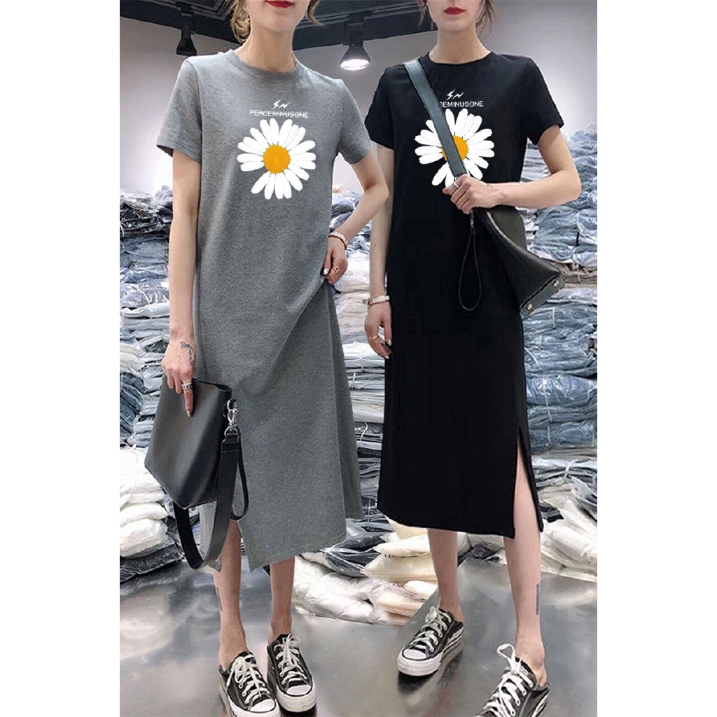 IELGY Summer split dress short sleeve casual loose skirt