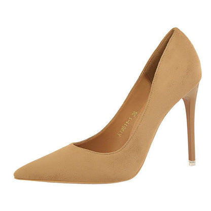 IELGY Simple women's shoes with stiletto heels and pointed suede sexy nightclub shoes