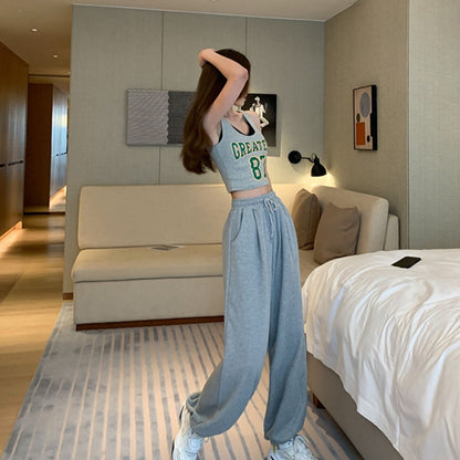 IELGY Long Korean version Sweatpants Straight Drape Simple Loose Women's pants High waist Casual