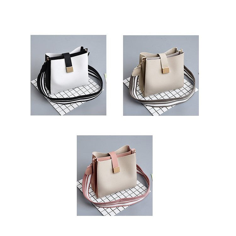Wide shoulder strap contrast multi-layer bucket bag shoulder bag