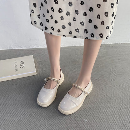IELGY Thick-soled British style small leather shoes women shoes Mary Jane jk love beanie black single shoes