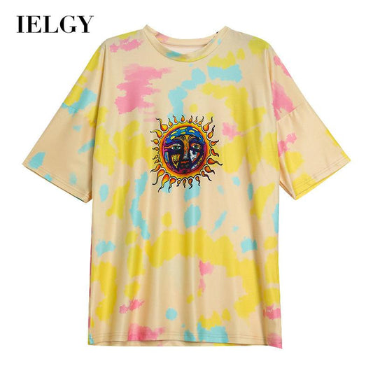 IELGY summer new women's casual short-sleeved sun print fashion loose slim slimming pullover T-shirt