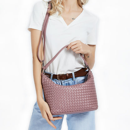IELGY Women's bag One-shoulder Single Purple PU Woven All-match Soft surface Portable