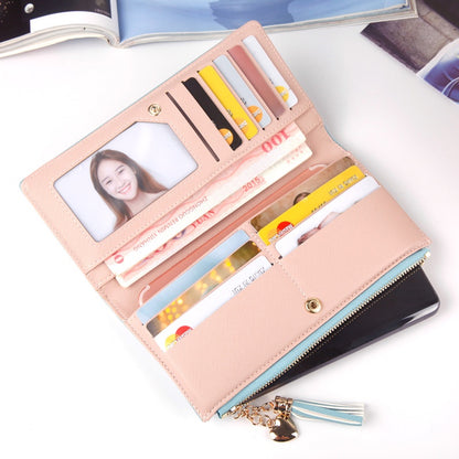 IELGY Long Wallet Ladies Multi-Card Position Clutch Pull Tassel Chain Mobile Phone Bag