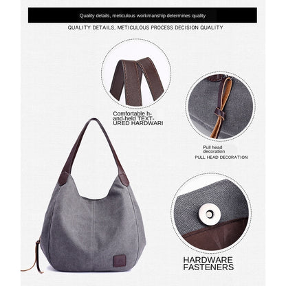 New canvas bag female bag fashion wild art simple shoulder bag multi-compartment leisure big bag